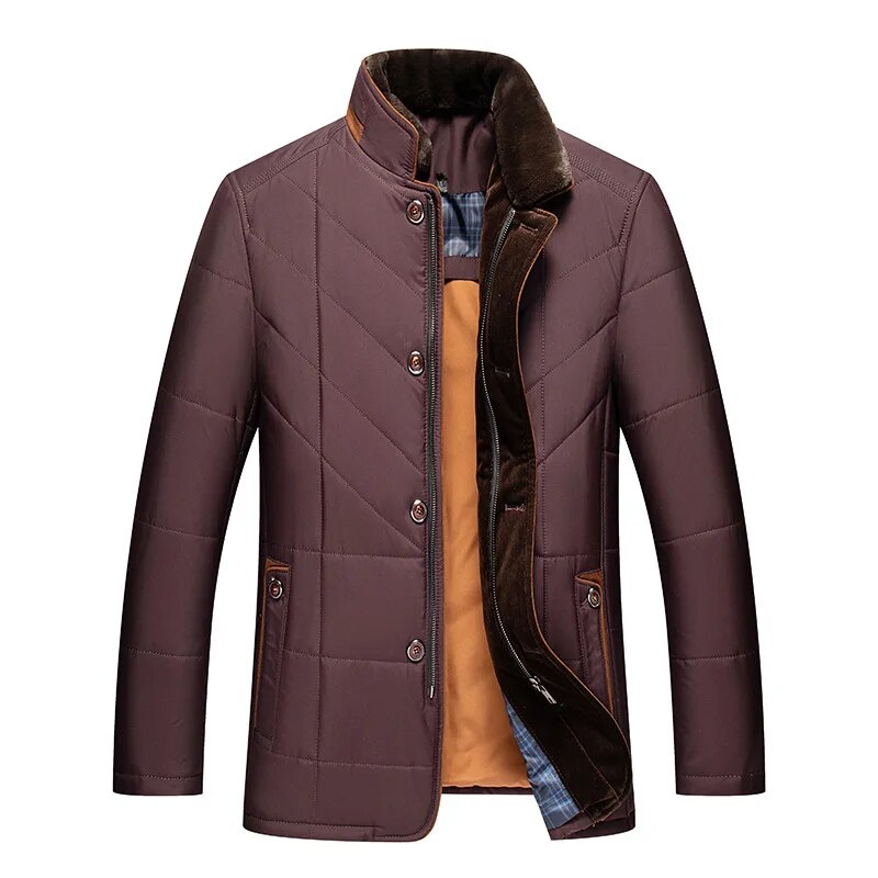 Men’s Quilted Jacket - Insulated Warmth - High Collar - Button & Zip Closure - Smart Casual