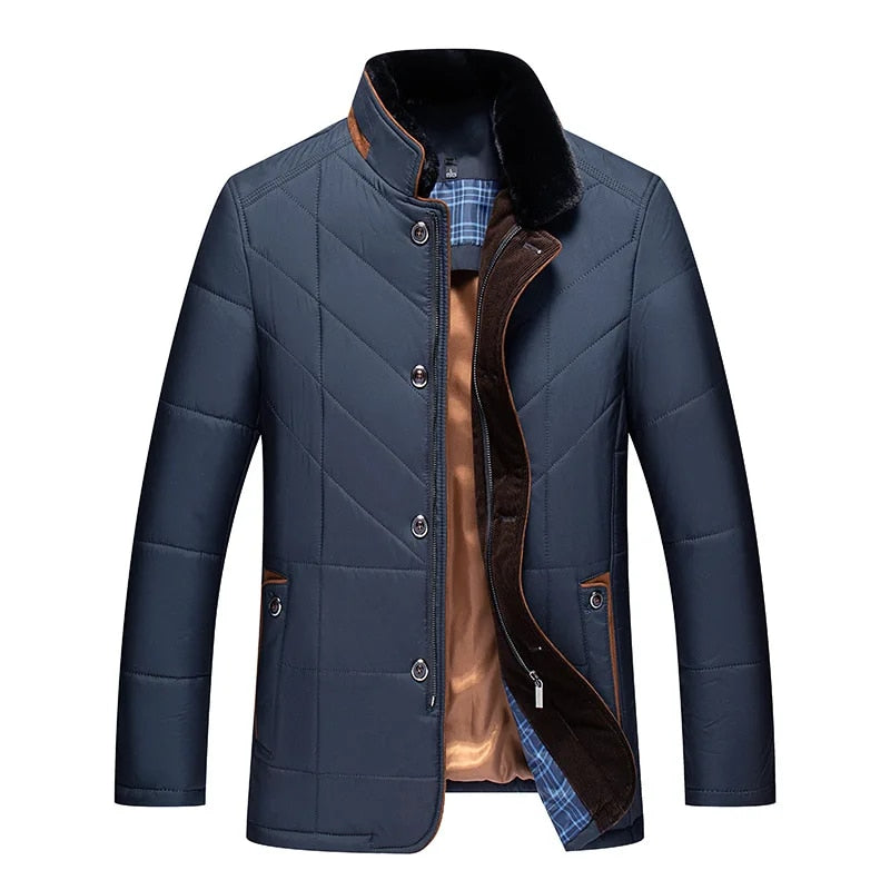 Men’s Quilted Jacket - Insulated Warmth - High Collar - Button & Zip Closure - Smart Casual