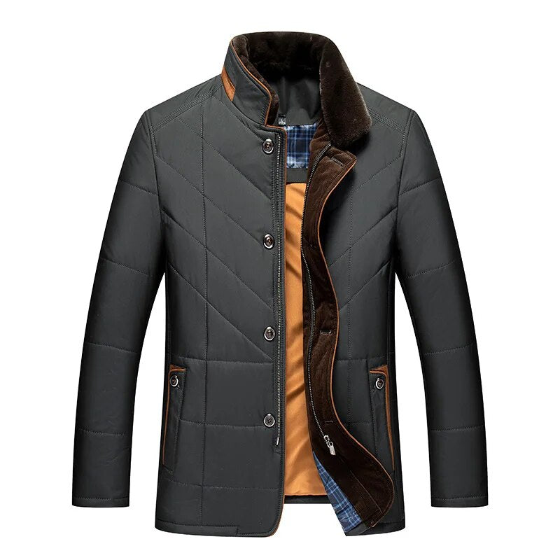 Men’s Quilted Jacket - Insulated Warmth - High Collar - Button & Zip Closure - Smart Casual