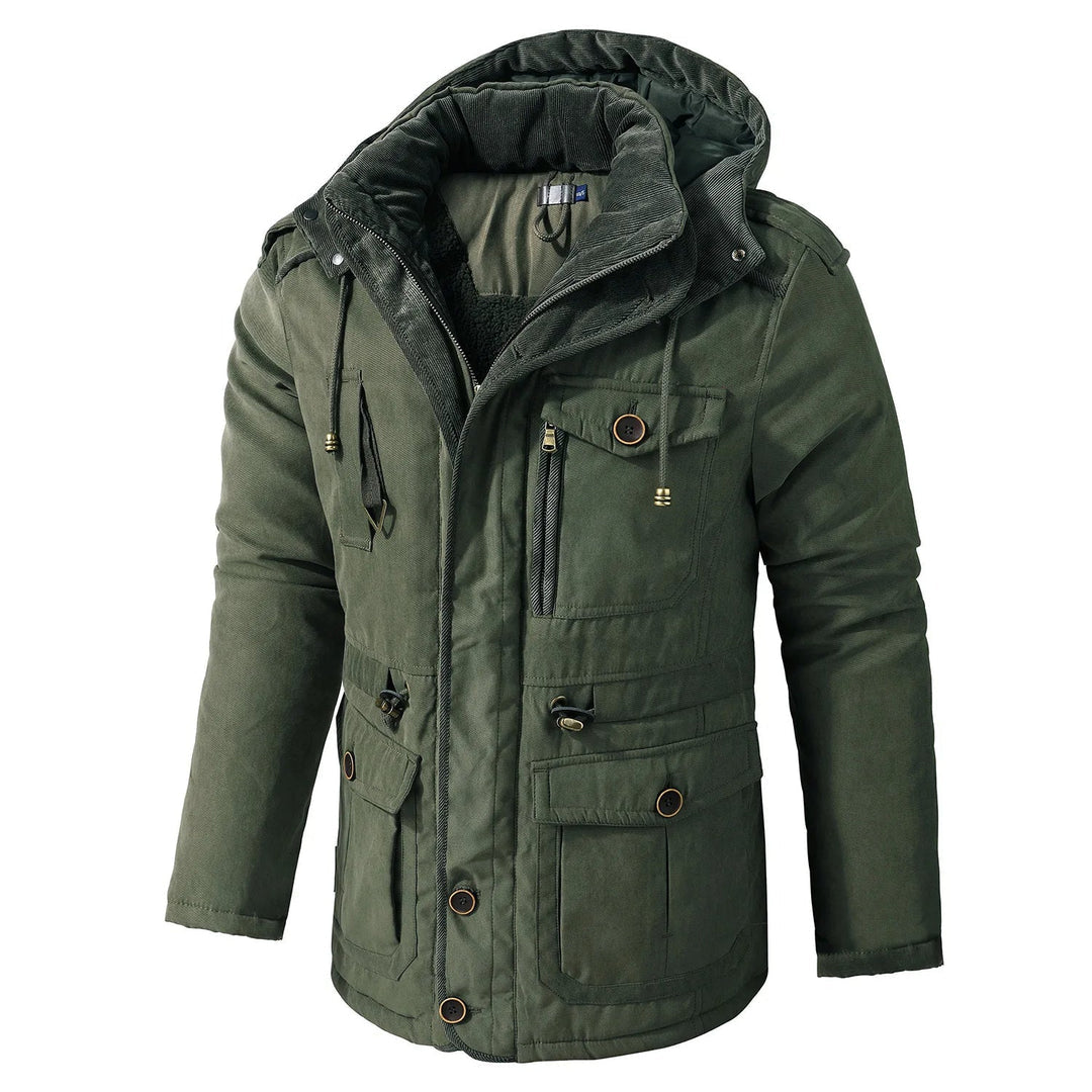 Men’s Utility Jacket – Weather-Resistant – Hooded – Multi-Pocket – Adjustable Fit