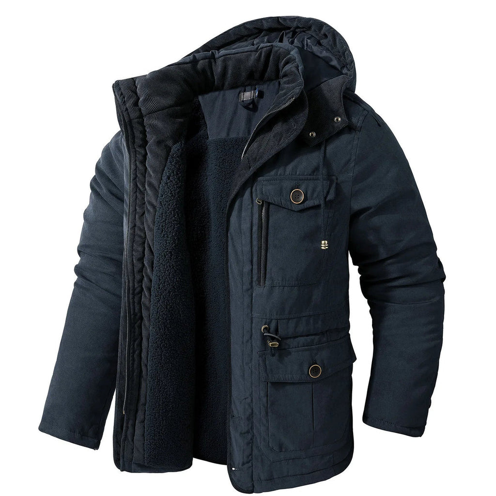 Men’s Utility Jacket – Weather-Resistant – Hooded – Multi-Pocket – Adjustable Fit