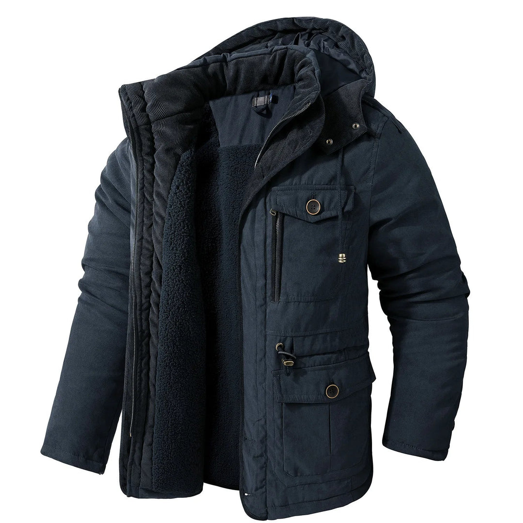 Men’s Utility Jacket – Weather-Resistant – Hooded – Multi-Pocket – Adjustable Fit