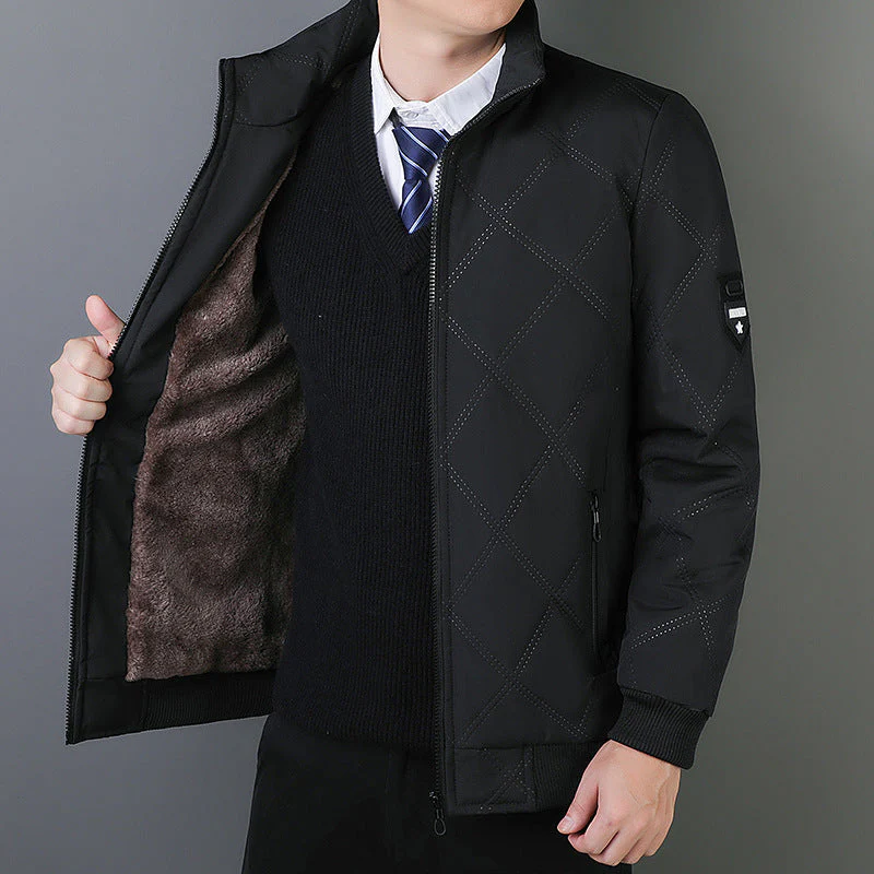 Men’s Quilted Jacket – Regular Fit – Insulated – Stand Collar – Zippered Pockets