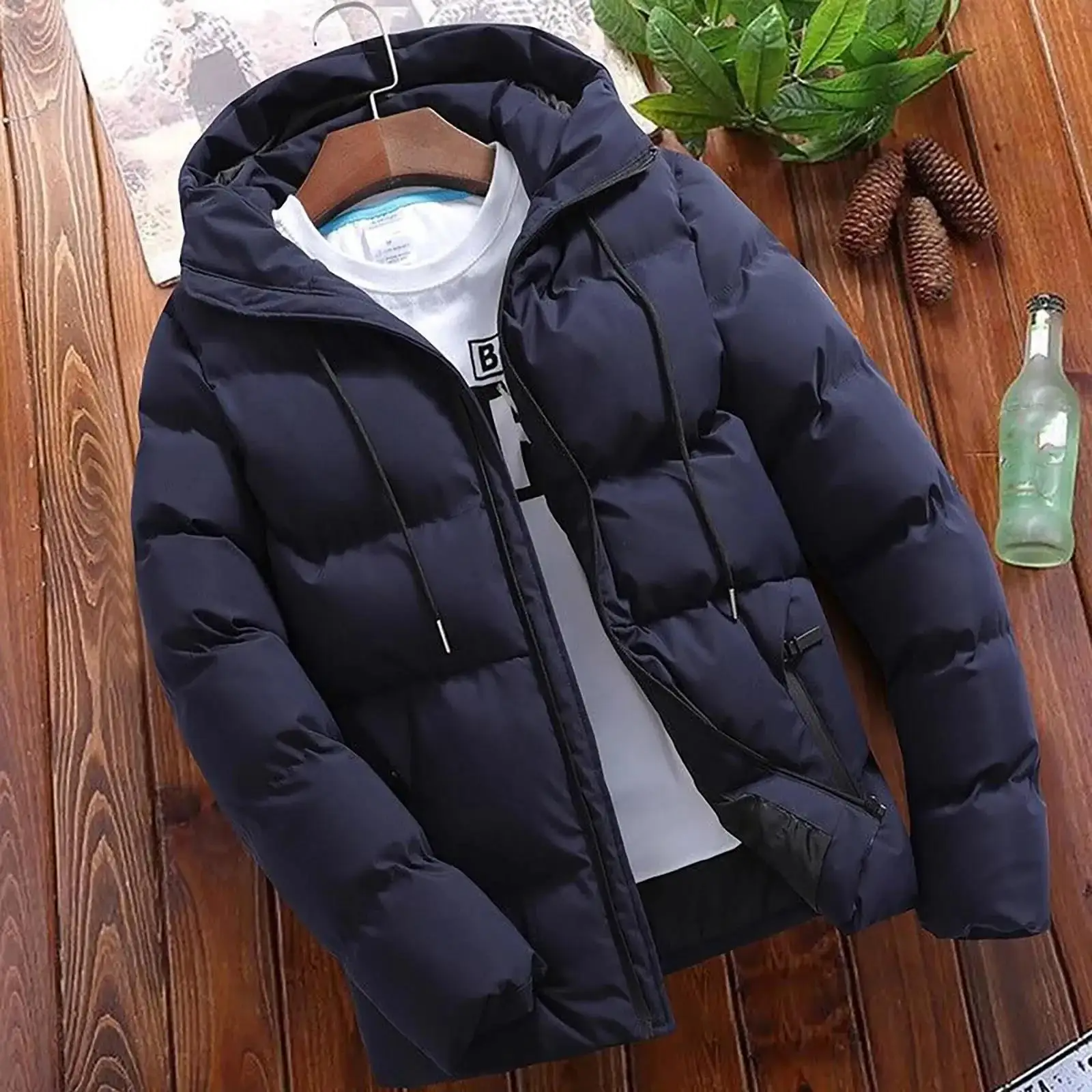 Men’s Parka Jacket – Quilted Insulated – Hooded Regular Fit – Weather-Resistant Zip Closure