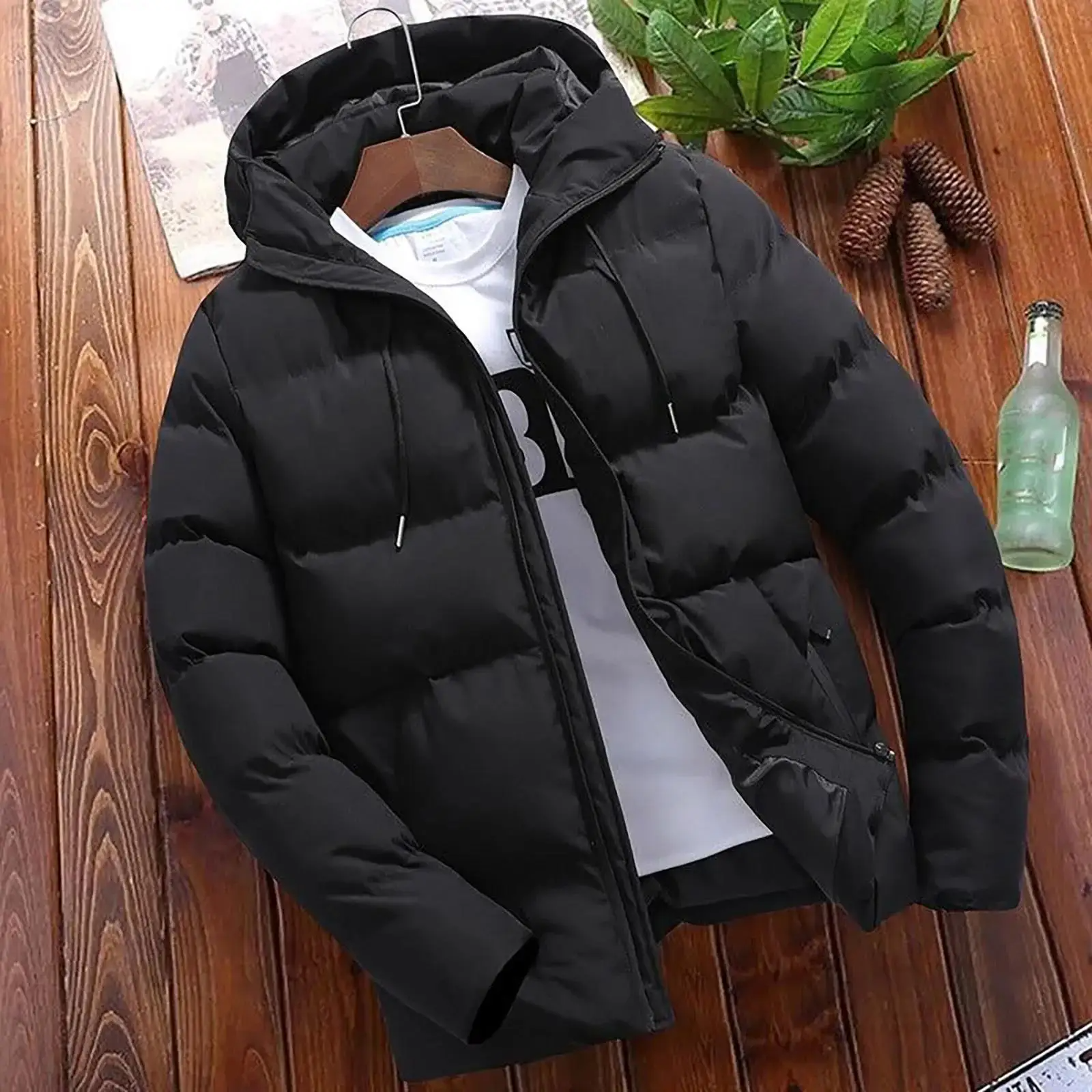 Men’s Parka Jacket – Quilted Insulated – Hooded Regular Fit – Weather-Resistant Zip Closure