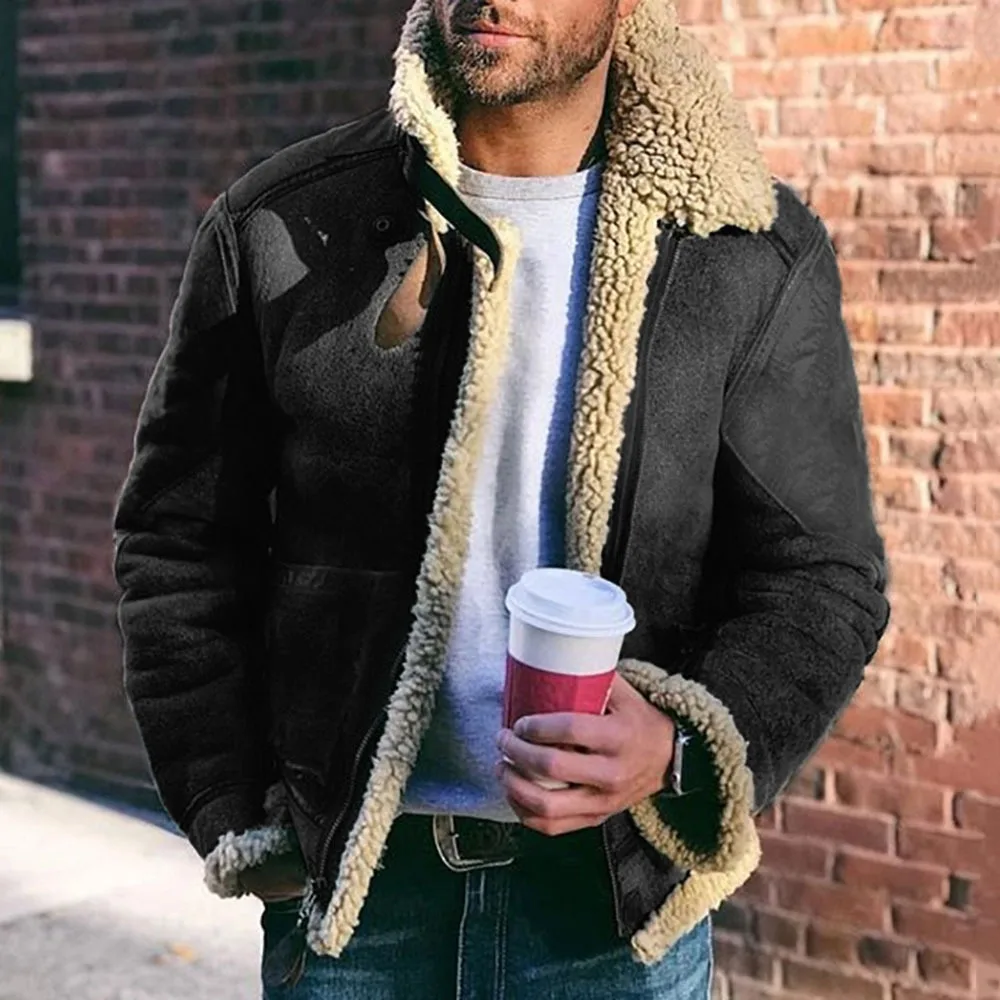 Men’s Jacket – Structured Fit – Faux Fur Lined – Imitation Leather – Hip Length