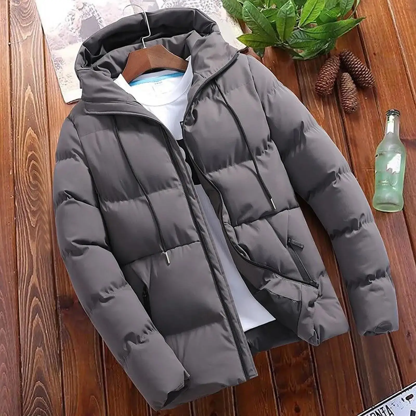 Men’s Parka Jacket – Quilted Insulated – Hooded Regular Fit – Weather-Resistant Zip Closure