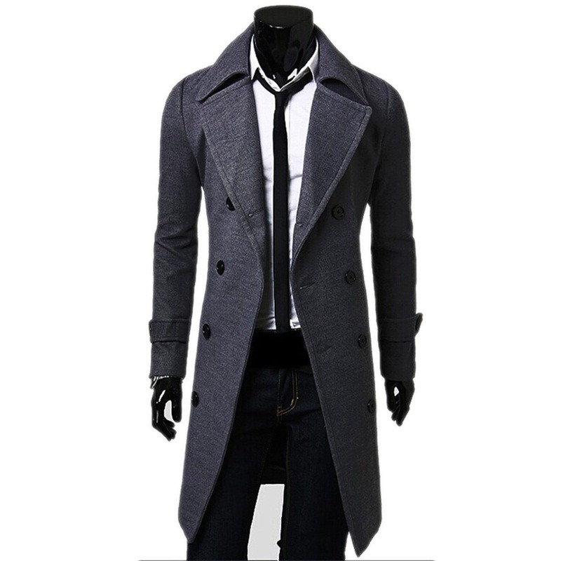 Double-breasted long trench coat for men