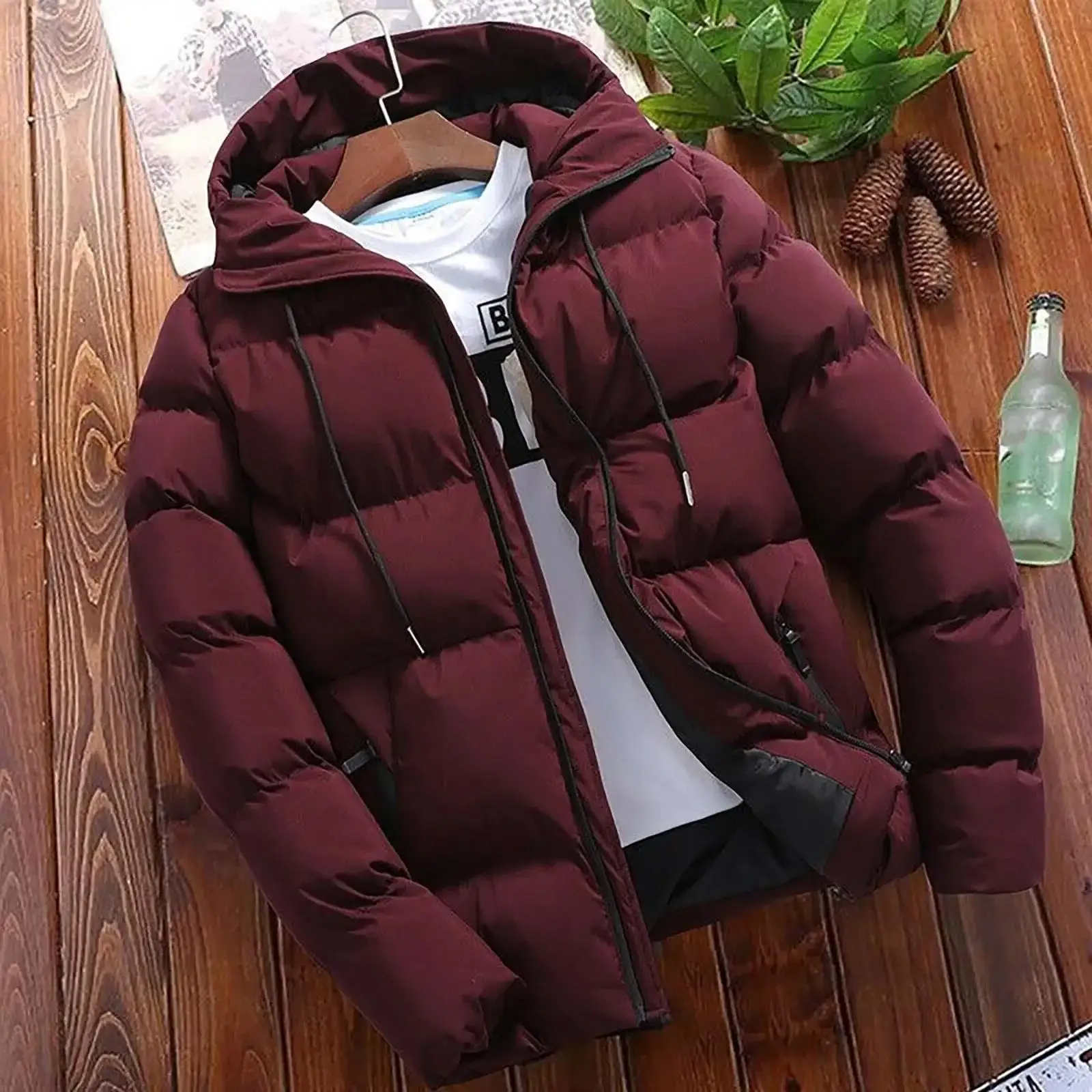Men’s Parka Jacket – Quilted Insulated – Hooded Regular Fit – Weather-Resistant Zip Closure