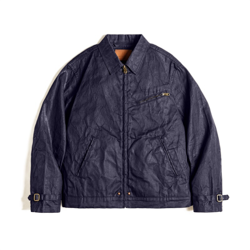 Men’s Jacket – Slim Fit – Oil-Waxed Canvas – Zipper Front – Lapel Collar – Adjustable Waist