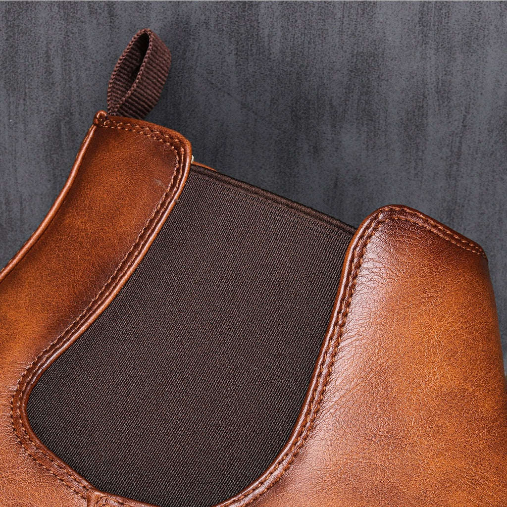 Men’s Chelsea Boots - Leather - Slip-On Design - Elastic Side Panels - Durable Sole