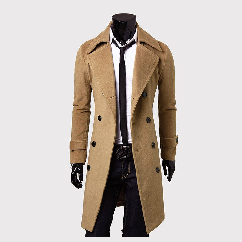 Double-breasted long trench coat for men