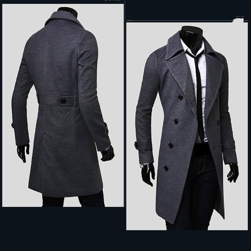 Double-breasted long trench coat for men