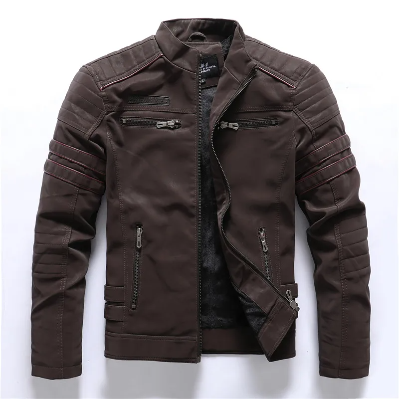 Men’s Motorcycle Jacket – Fleece Lined – Quilted Shoulders – Zipper Pockets – Tailored Fit