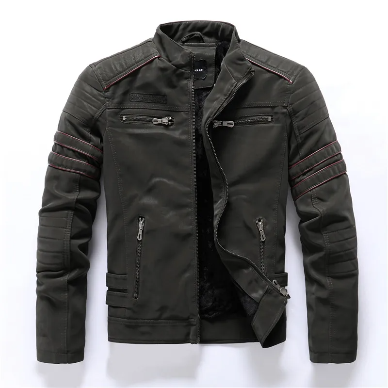 Men’s Motorcycle Jacket – Fleece Lined – Quilted Shoulders – Zipper Pockets – Tailored Fit