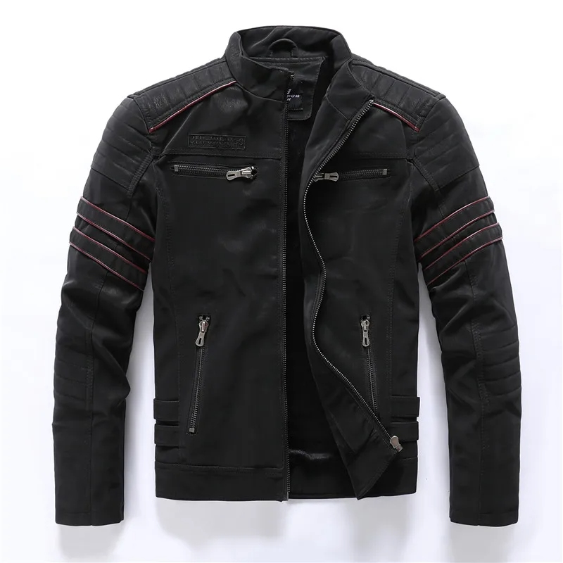 Men’s Motorcycle Jacket – Fleece Lined – Quilted Shoulders – Zipper Pockets – Tailored Fit