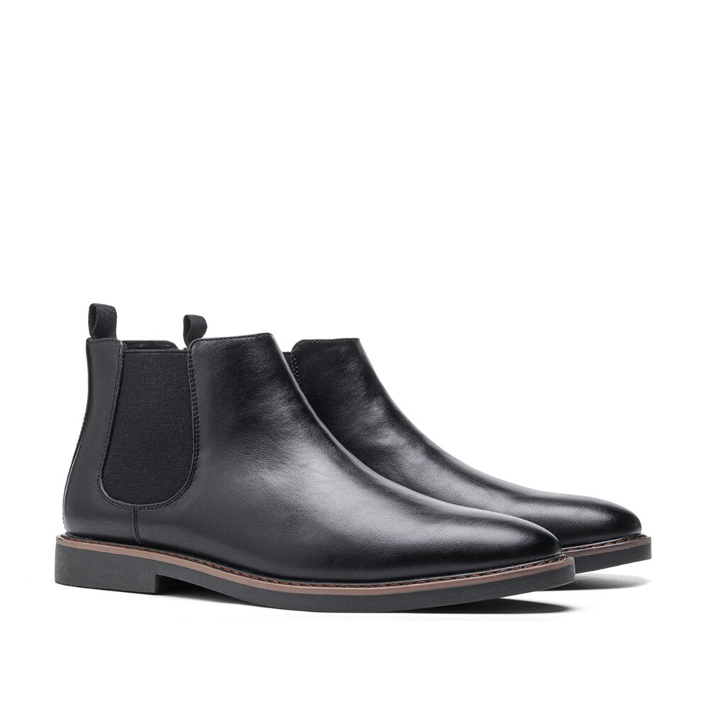 Men’s Chelsea Boots - Leather - Slip-On Design - Elastic Side Panels - Durable Sole