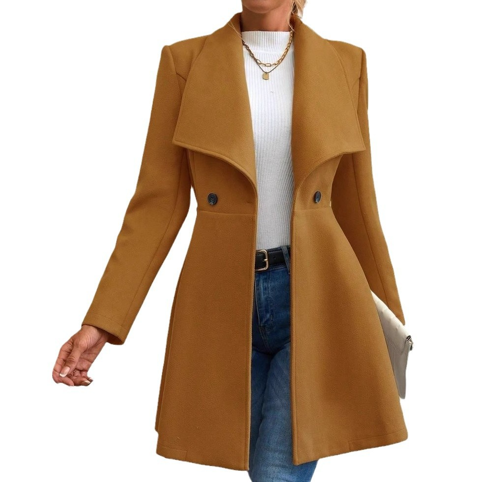 Women’s Jacket – Tailored Fit – Wool Touch – Lapel Collar – Button-Up Mid-Thigh