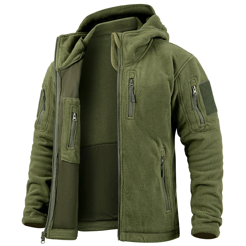 Men’s Tactical Fleece Jacket – Structured Fit – Full Zip – Hooded – Zipped Pockets