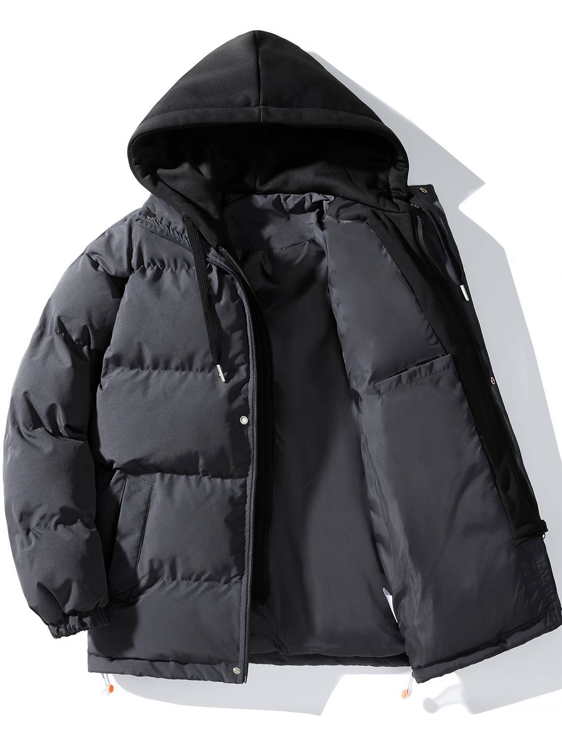 Men's Puffer Jacket - Hooded - Quilted Insulated Warmth - Full Zip Lightweight Outerwear