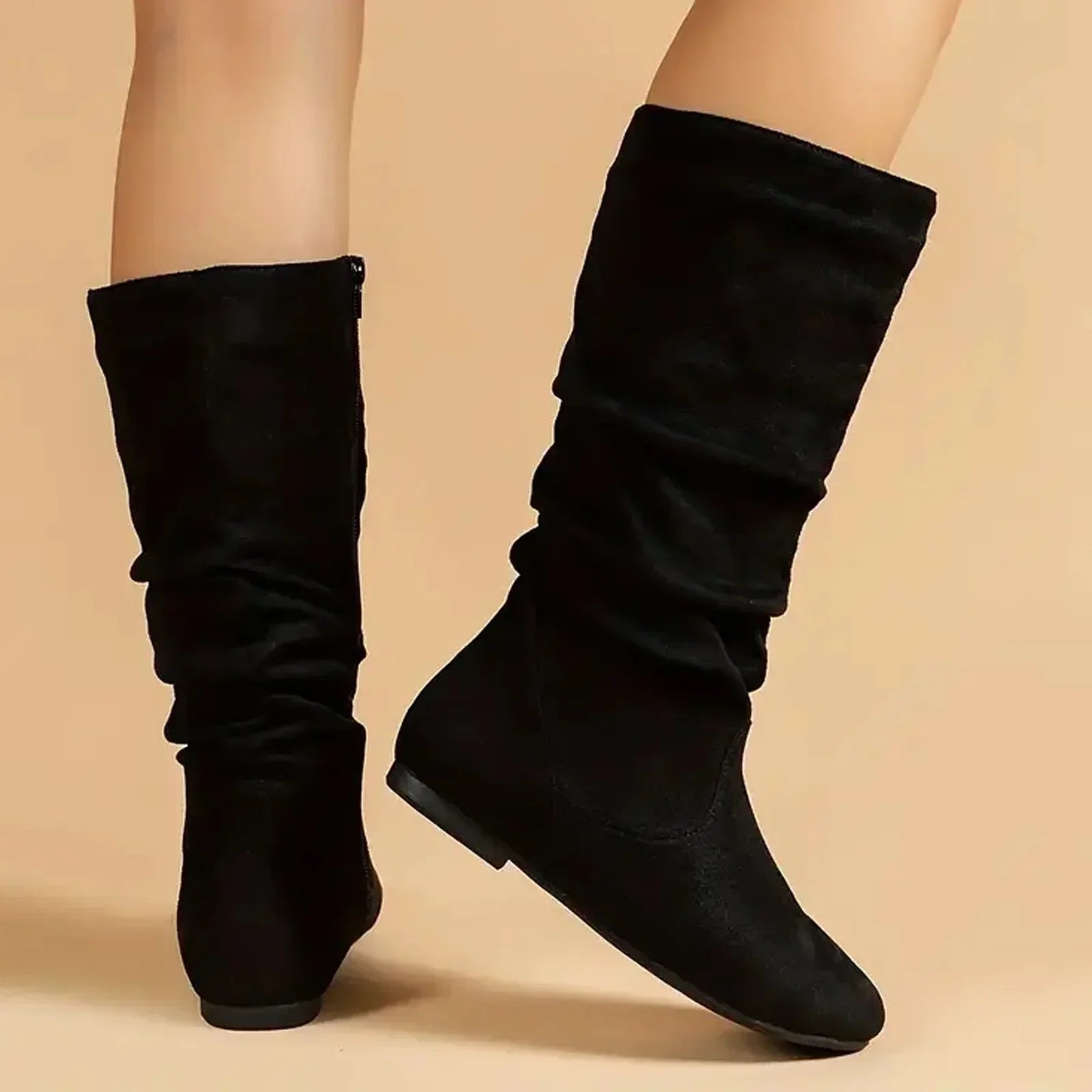 Women's Suede Mid-Calf Boots with Side Zipper – Spring 2025 Collection