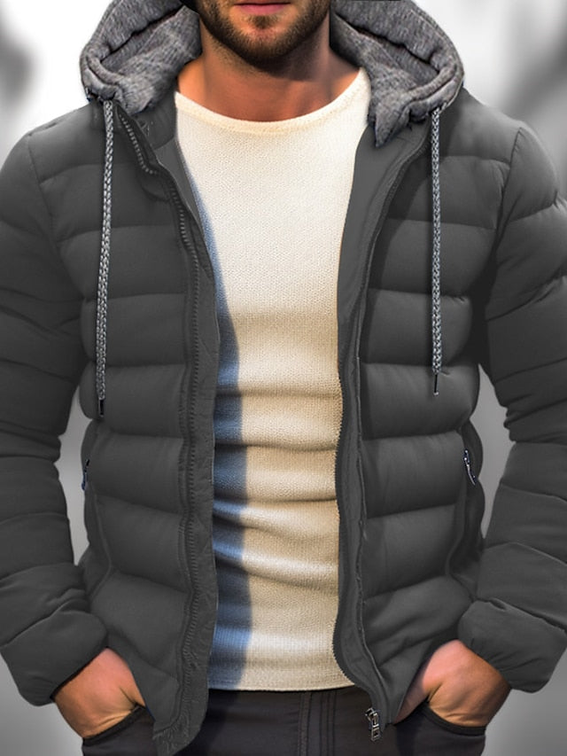 Men’s Puffer Jacket – Structured Fit – Quilted Design – Hooded with Zip Pockets