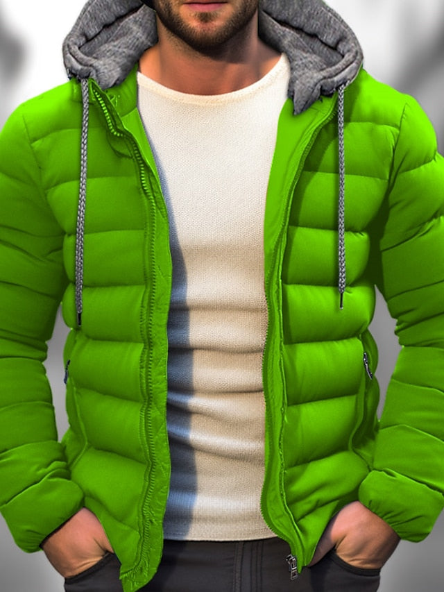 Men’s Hooded Jacket – Quilted Padded – Relaxed Fit – Zip Front – Drawstring Hood
