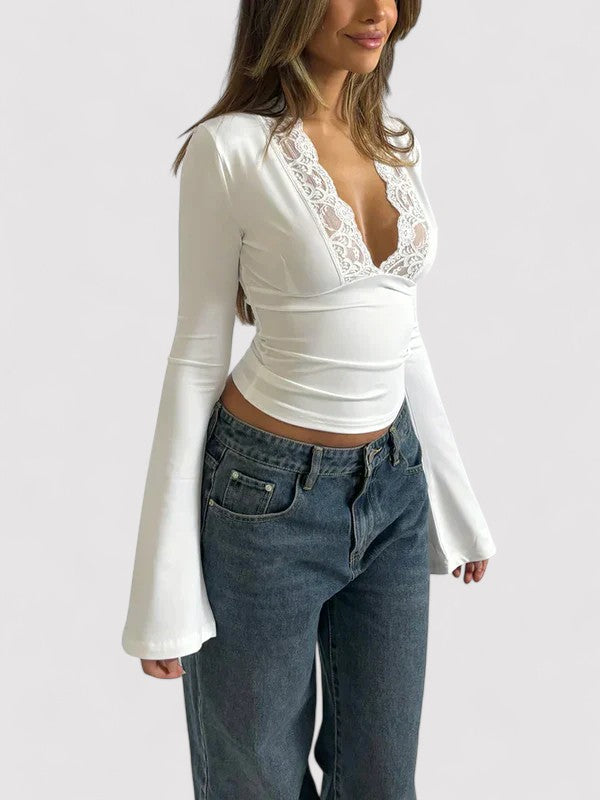 Elegant lace deep knitted crop top for women