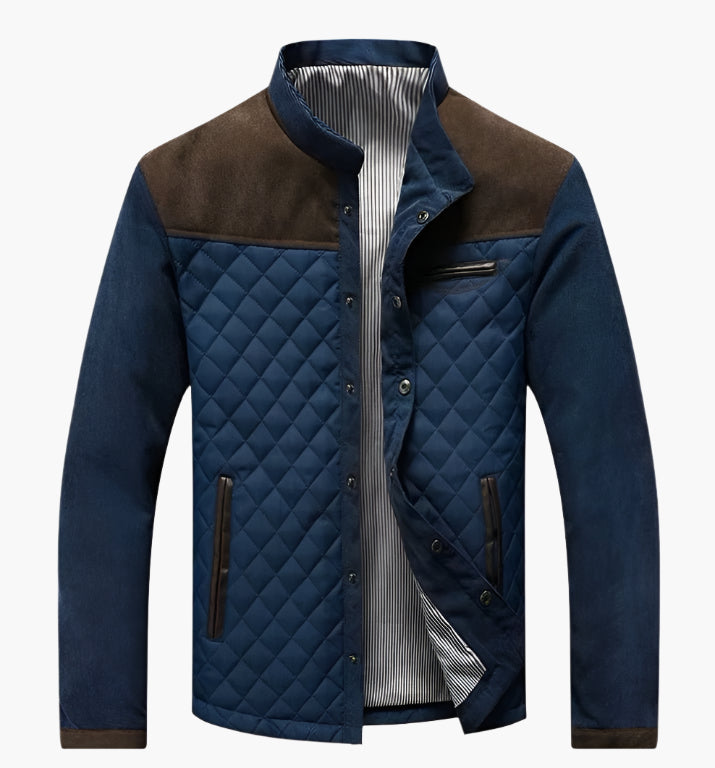 Men’s Quilted Jacket – Regular Fit – Stand Collar – Patchwork Panels – Zip Pockets