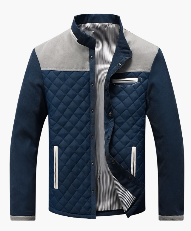 Men’s Quilted Jacket – Regular Fit – Stand Collar – Patchwork Panels – Zip Pockets