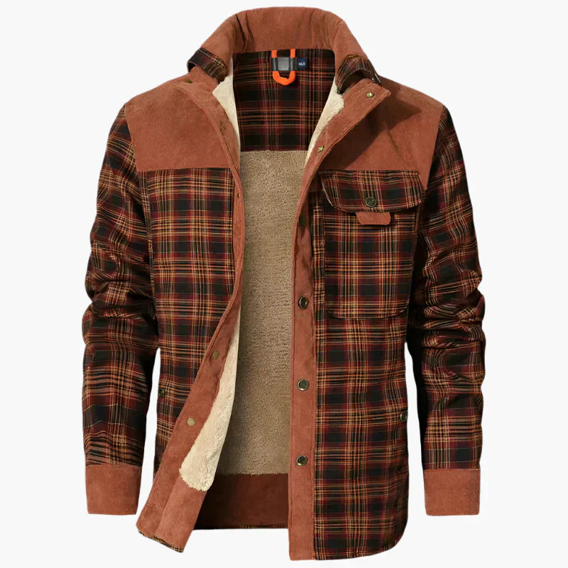 Men’s Shirt Jacket – Relaxed Fit – Fleece Lined – Plaid – Snap Front – Chest Pocket