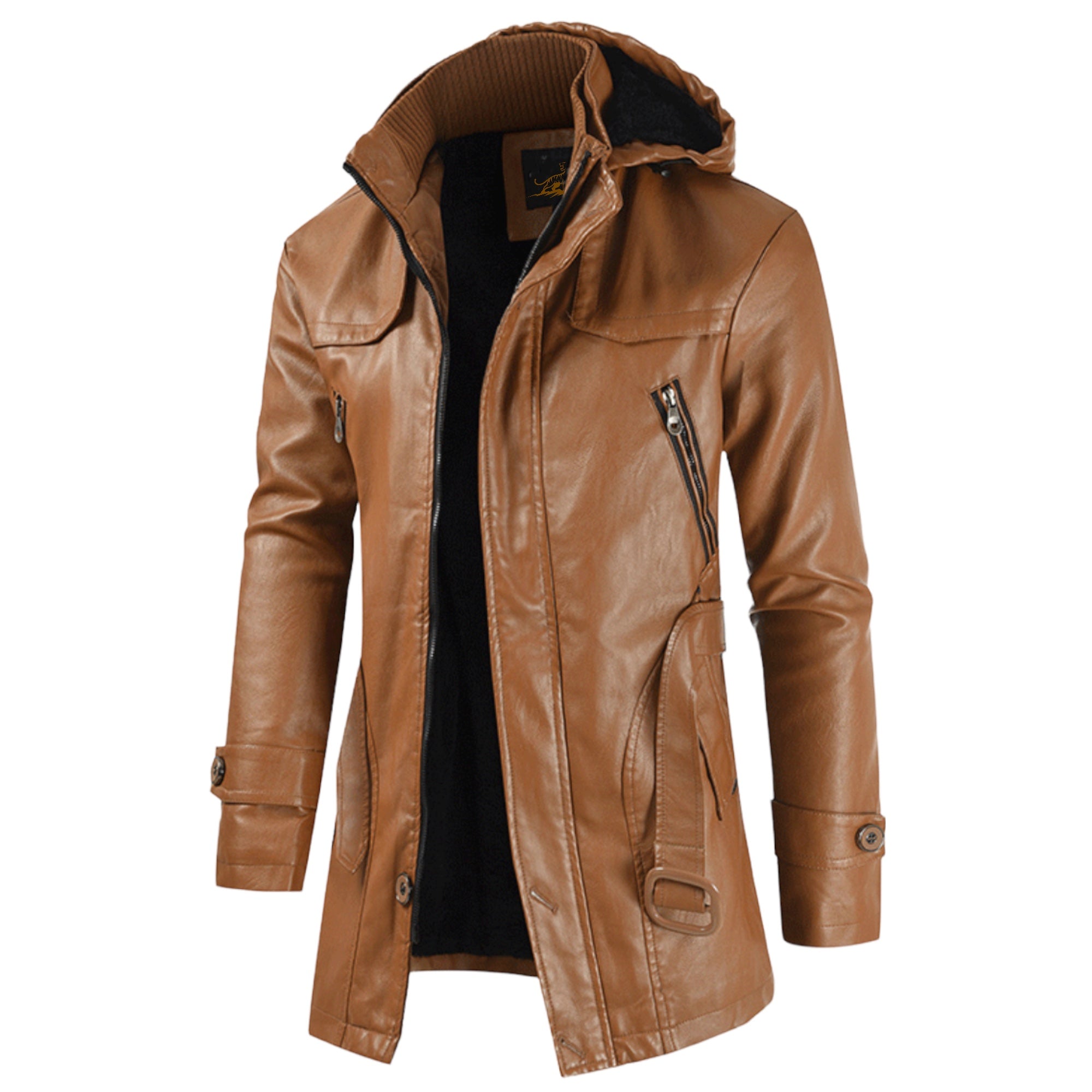 Men’s Jacket – Leather Look – Regular Fit – Detachable Hood – Zipper Pockets