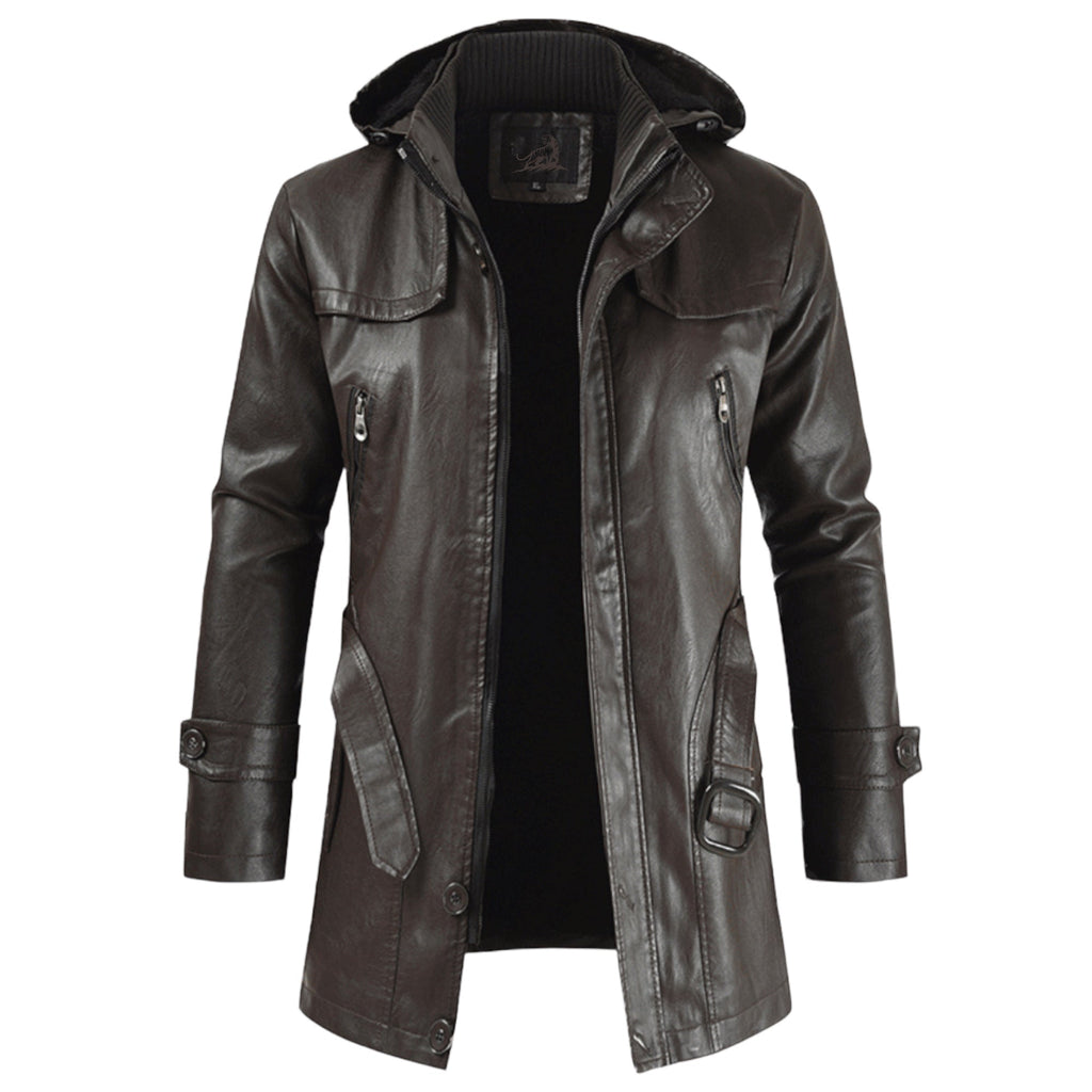 Men’s Jacket – Leather Look – Regular Fit – Detachable Hood – Zipper Pockets