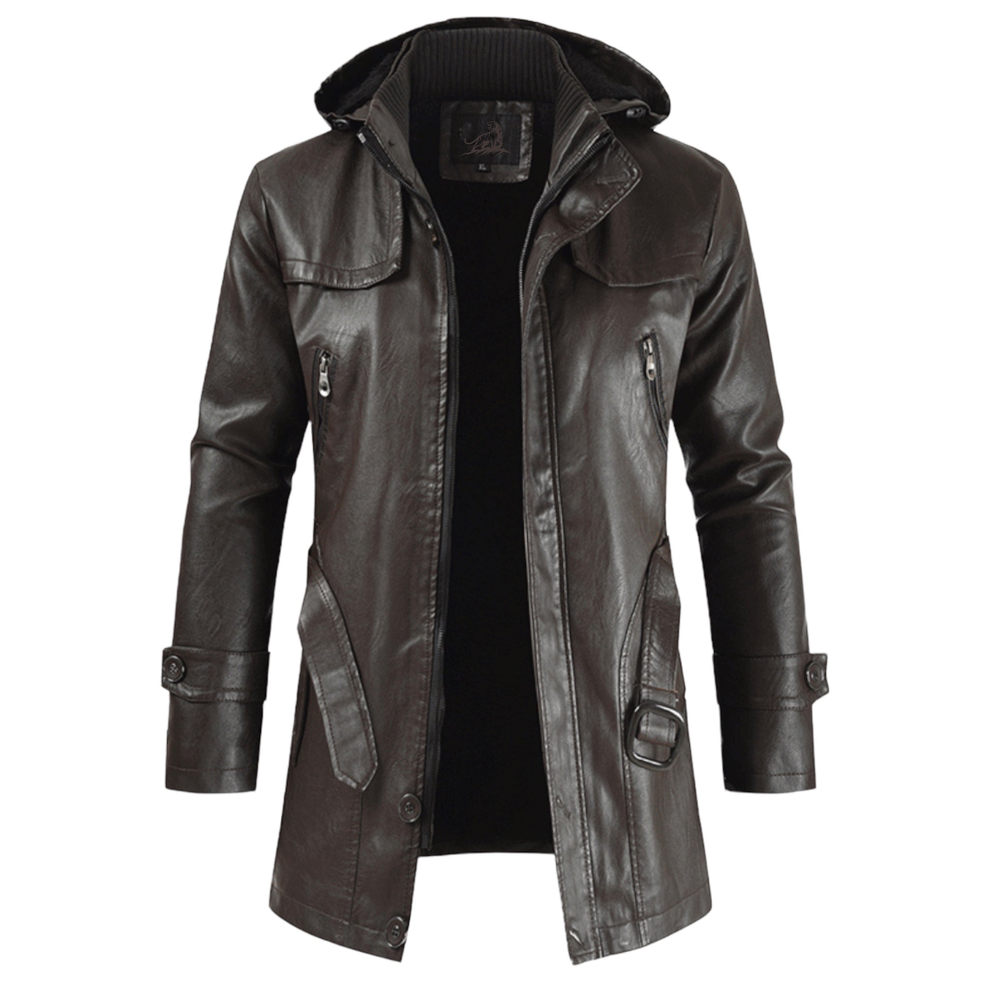 Men’s Jacket – Leather Look – Regular Fit – Detachable Hood – Zipper Pockets