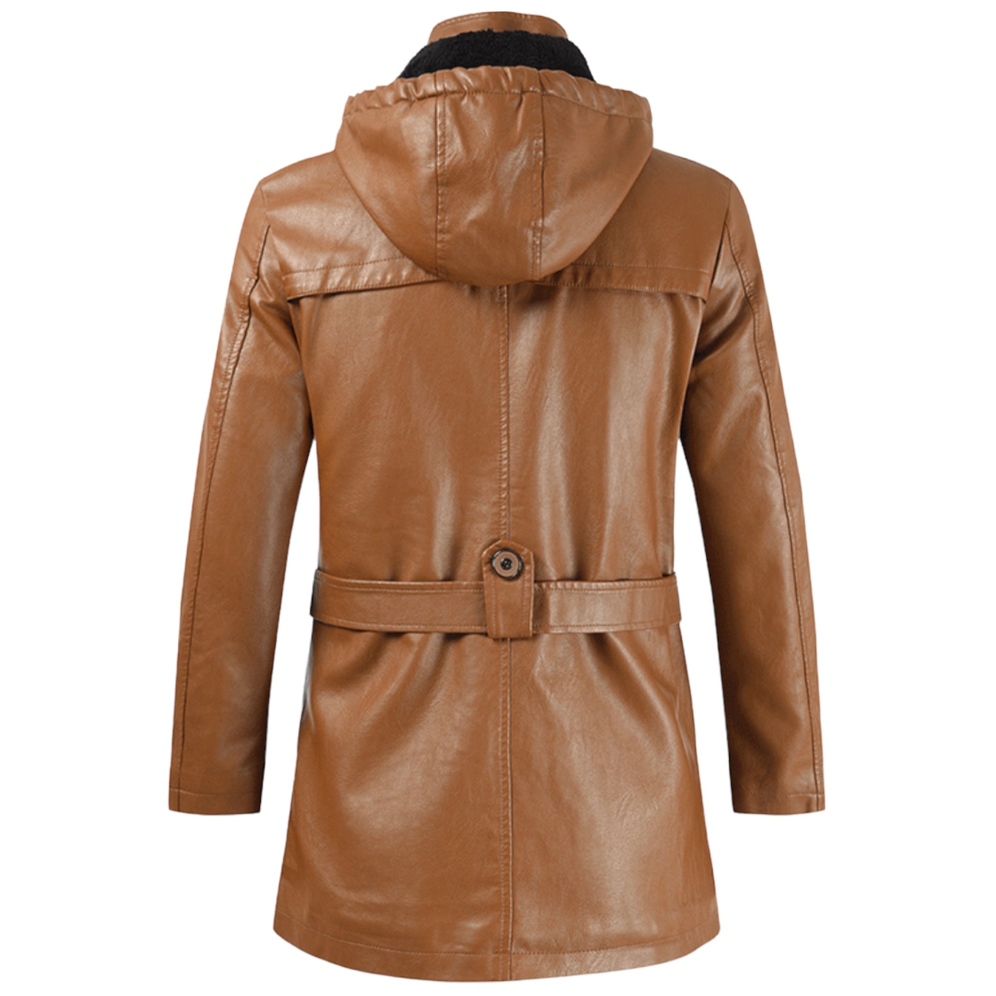 Men’s Jacket – Leather Look – Regular Fit – Detachable Hood – Zipper Pockets