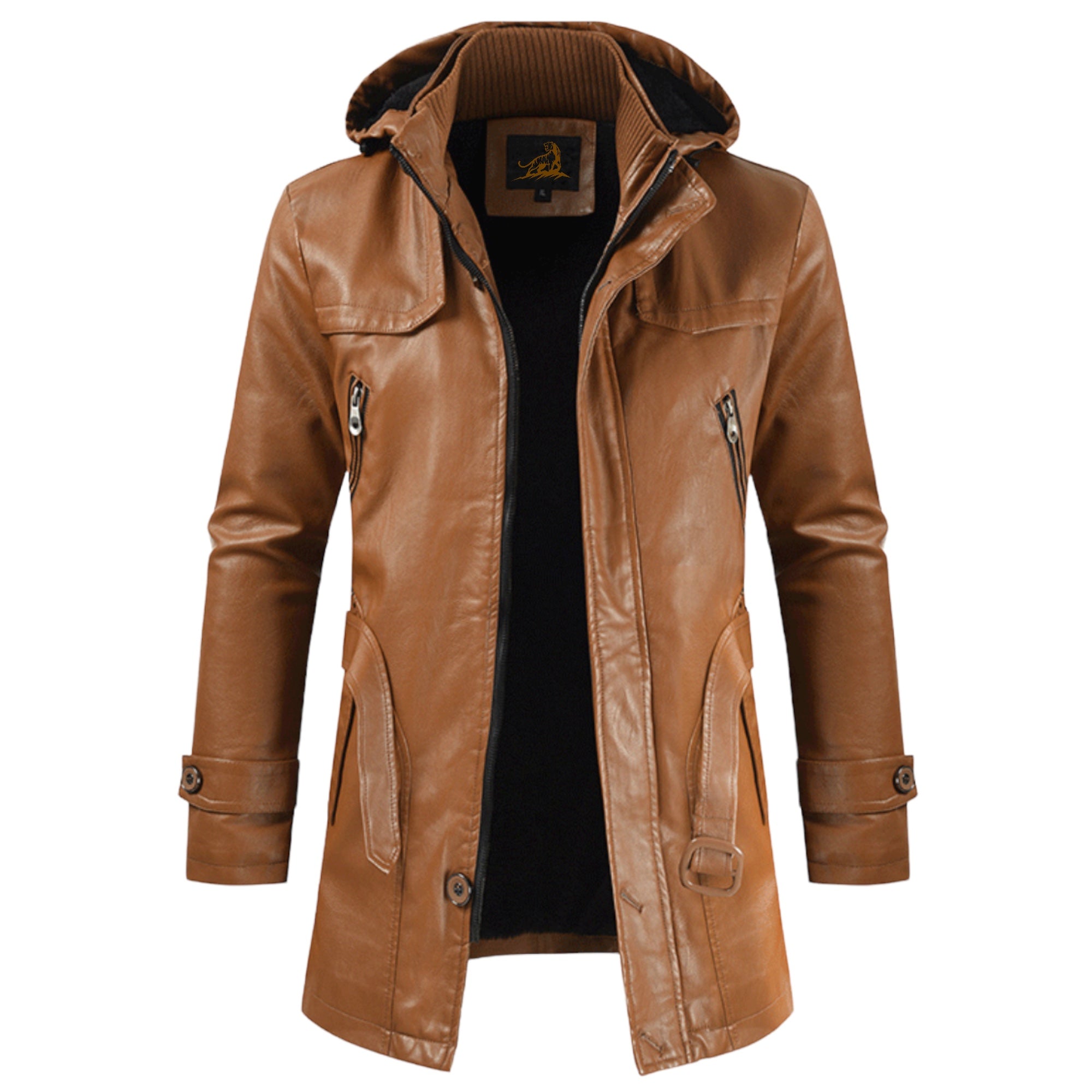 Men’s Jacket – Leather Look – Regular Fit – Detachable Hood – Zipper Pockets