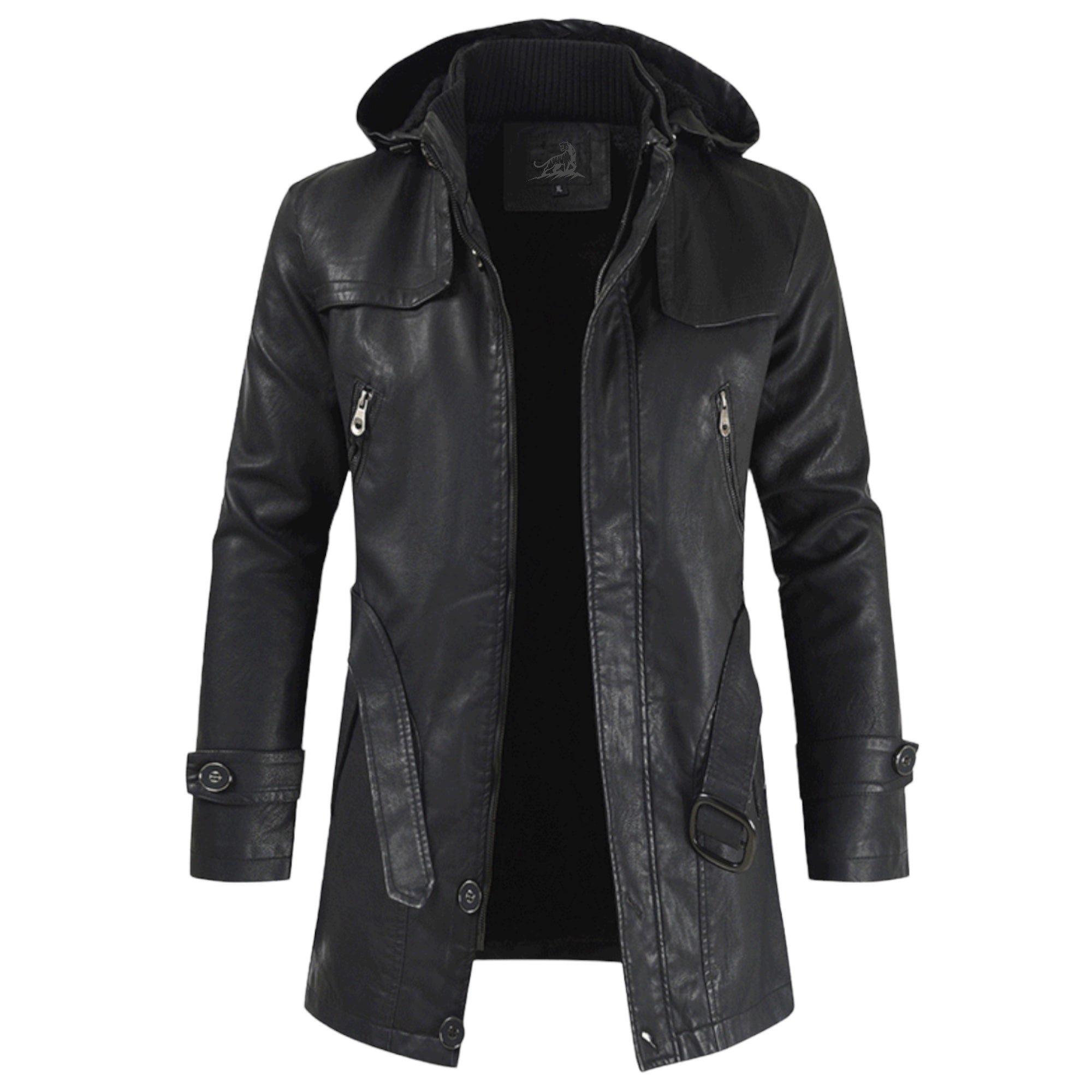 Men’s Jacket – Leather Look – Regular Fit – Detachable Hood – Zipper Pockets
