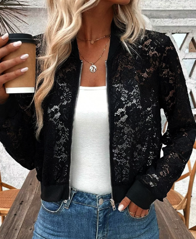 Full zip lace casual jacket for women