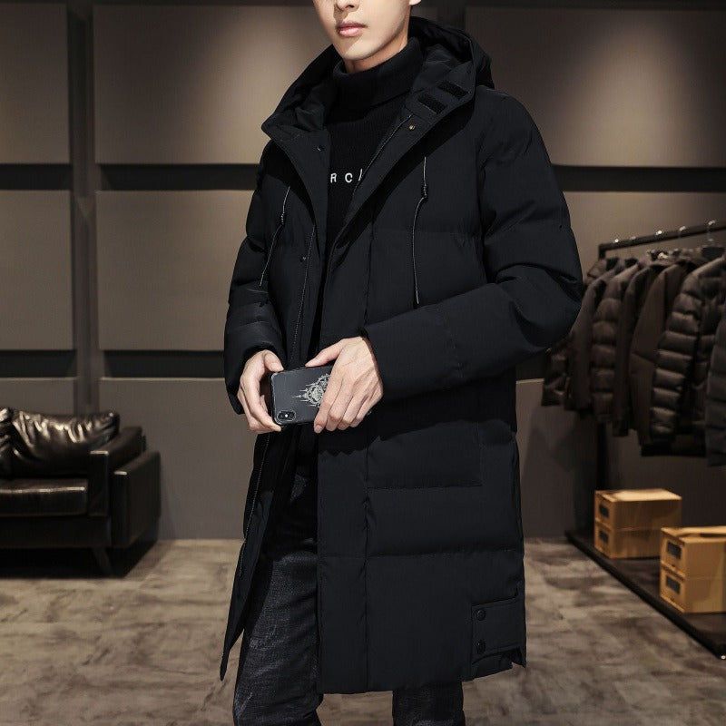 Men’s Long Jacket – Quilted Insulation – Hooded – Regular Fit – Ribbed Cuffs – Zip Front