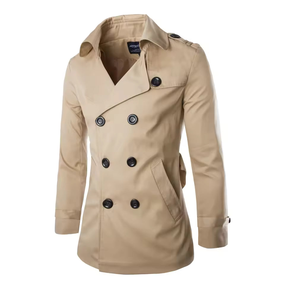 Men’s Coat – Tailored Fit – Double-Breasted – Notched Lapel – Cotton – Epaulettes