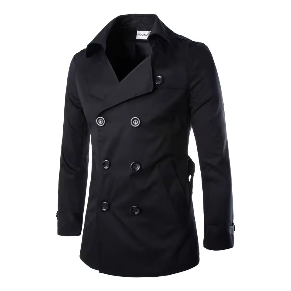 Men’s Coat – Tailored Fit – Double-Breasted – Notched Lapel – Cotton – Epaulettes