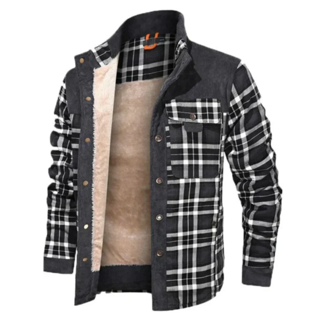 Men’s Jacket – Regular Fit – Check Pattern – Fleece Lined – Button Front Casual Style