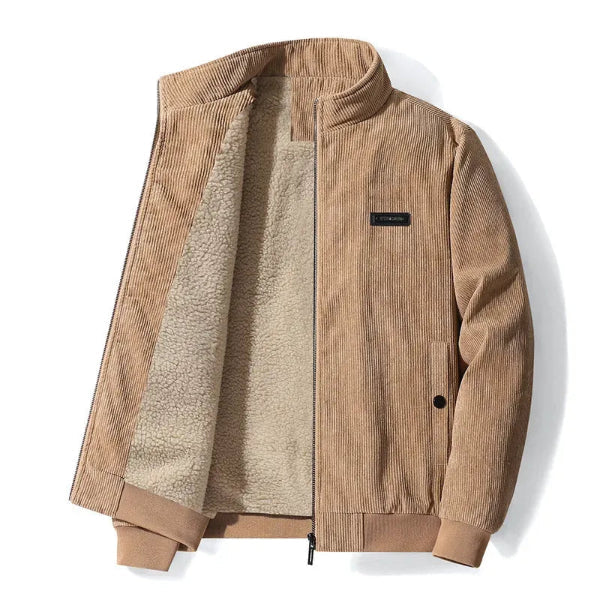Men’s Jacket – Corduroy Outer – Fleece Lined – Stand Collar – Zip Front – Casual Fit