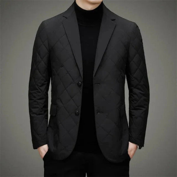 Men’s Quilted Jacket – Slim Fit – Diamond Pattern – Notch Lapel – Two-Button Closure