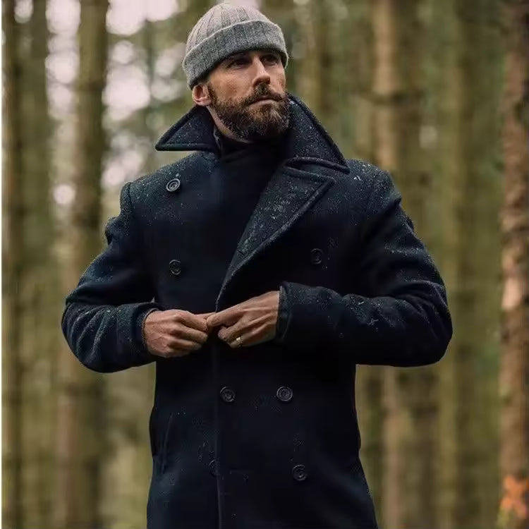 Men’s Peacoat – Wool Blend – Structured Fit – Double-Breasted Mid-Length Style