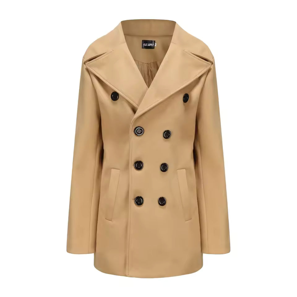 Men’s Peacoat – Wool Blend – Structured Fit – Double-Breasted Mid-Length Style