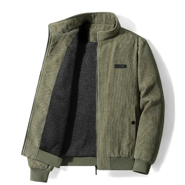 Men’s Jacket – Corduroy Outer – Fleece Lined – Stand Collar – Zip Front – Casual Fit