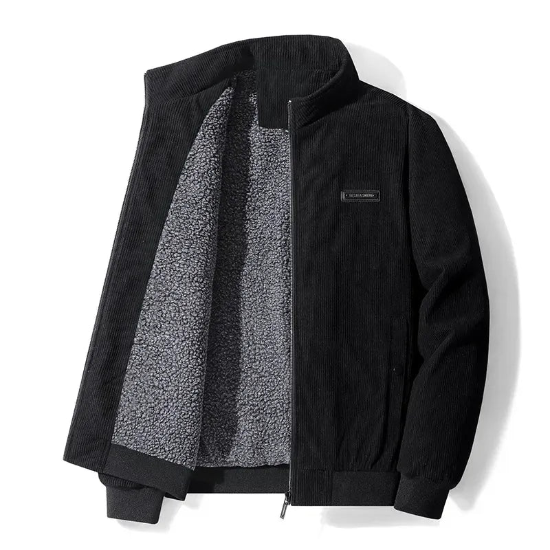 Men’s Jacket – Corduroy Outer – Fleece Lined – Stand Collar – Zip Front – Casual Fit