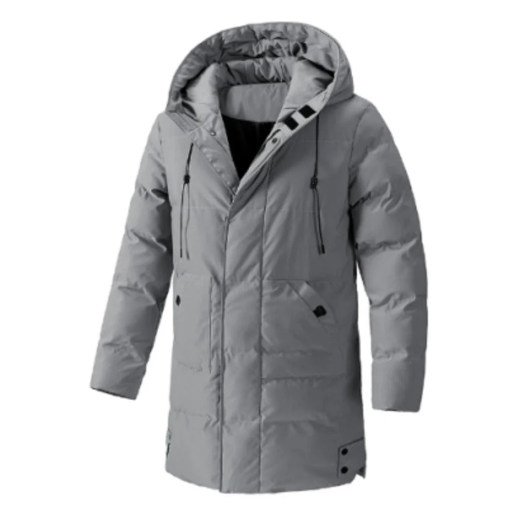 Men’s Hooded Jacket – Water-Resistant Insulated – Mid-Length – Multi-Pocket Fit