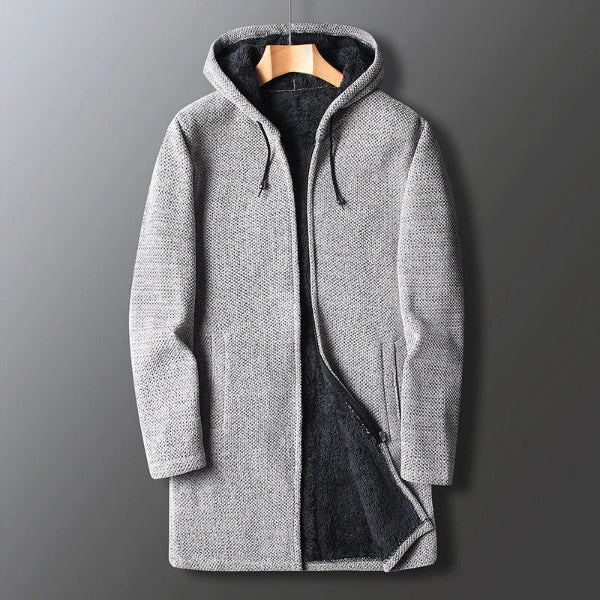 Men’s Long Hooded Jacket – Relaxed Fit – Fleece Lined – Zip Front – Casual Layering